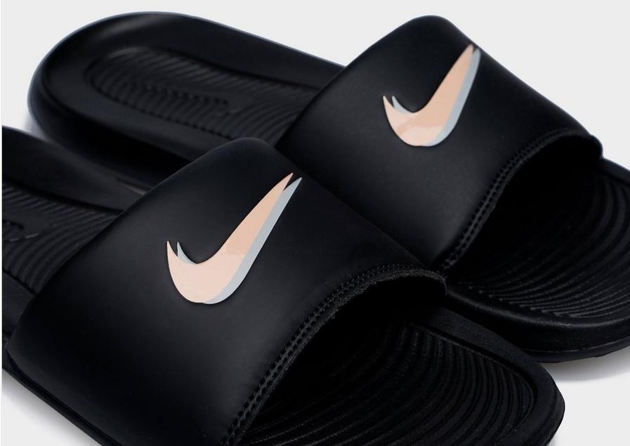 Men's nike black gold slides best sale